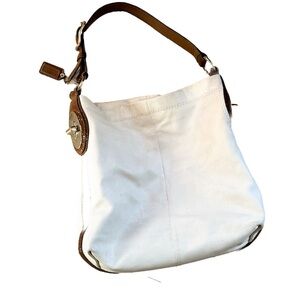 Vintage Coach hobo Purse SOFT LEATHER OFF WHITE with BROWN LEATHER STRAP